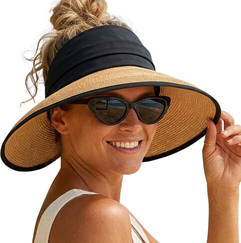 Womens Sun Visor Hat, Beach Straw Visor, UPF 50+, Packable, Ponytail Sun Hats for Summer Travel in Saudi Arabia