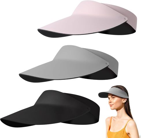 3 Pcs Women's Ultra-Lightweight Foldable Sun Visor Hat Wide Brim Summer UV Protection Sports Cap for Running Tennis Golf Beach in Saudi Arabia