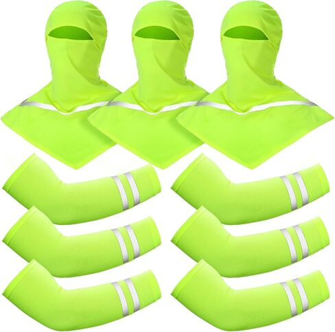 Toulite 3 Pcs Summer Balaclava Face Cover and 3 Pairs Sun Protection Cooling Arm Sleeves with Reflective Strip for Men Women (Fluorescent Green) in Kuwait