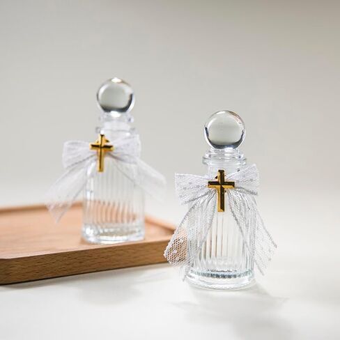 20 Set Baptism Favors for Holy Water Bottles with Cross Catholic Christian Water Container Lace Bow for Holy Communion Gifts Church Wedding Baptism Favors in Kuwait