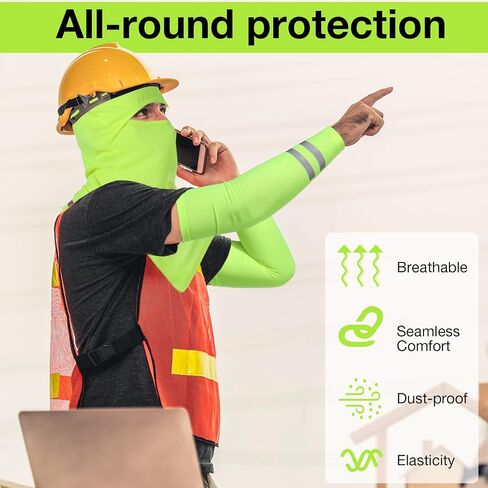 Toulite 3 Pcs Summer Balaclava Face Cover and 3 Pairs Sun Protection Cooling Arm Sleeves with Reflective Strip for Men Women (Fluorescent Green) in Kuwait
