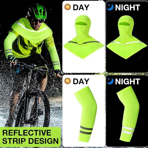 Toulite 3 Pcs Summer Balaclava Face Cover and 3 Pairs Sun Protection Cooling Arm Sleeves with Reflective Strip for Men Women (Fluorescent Green) in Kuwait