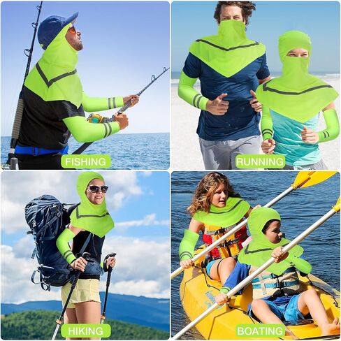 Toulite 3 Pcs Summer Balaclava Face Cover and 3 Pairs Sun Protection Cooling Arm Sleeves with Reflective Strip for Men Women (Fluorescent Green) in Kuwait