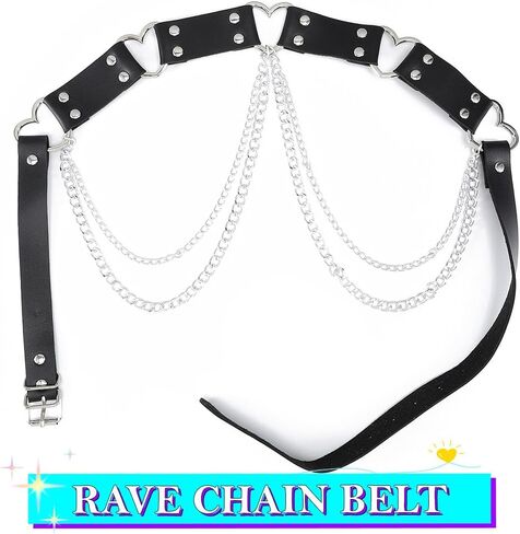 REETAN Heart Waist Chain Belt Rave Leather Goth Fashion Body Accessories for Women in Kuwait