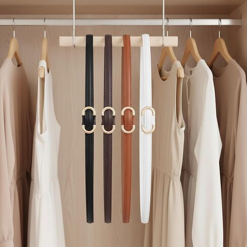 4 Pack Adjustable Skinny Belts for Women, No Hole Thin Waist Belts with Gold Buckle, Fashion Skinny Belts for Dress Jeans Coats Pants Ladies Thin Faux Leather Strap in Saudi Arabia
