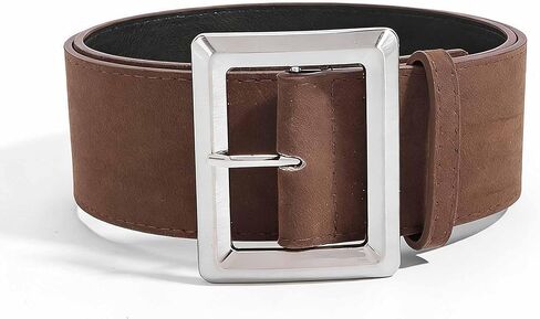 Bounzhi Women Retro Thick Belt Fashion Silver Buckle Wide Leather Waist Belts for Dresses in Saudi Arabia