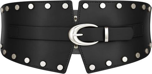 Women Wide Elastic Belt Studded Rivets Stylish Waist Cinch Belt for Dresses Coat in Saudi Arabia
