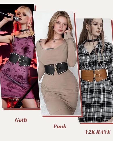 Women Wide Elastic Belt Studded Rivets Stylish Waist Cinch Belt for Dresses Coat in Saudi Arabia