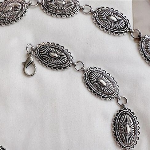 UTOWO Boho-Style Concho-Oval Women-Belt for Dresses Jeans Western-Cowgirl Metal-Chain-Belt Adjustable fit for 26-40" Waist in Kuwait