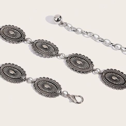 UTOWO Boho-Style Concho-Oval Women-Belt for Dresses Jeans Western-Cowgirl Metal-Chain-Belt Adjustable fit for 26-40" Waist in Kuwait