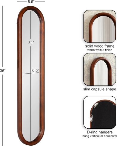 Kate and Laurel Talma Modern Slim Panel Wall Mirror, 9 x 36, Walnut Brown, Transitional Narrow Mirror for Use as Versatile Entryway or Bedroom Wall Decor in Kuwait