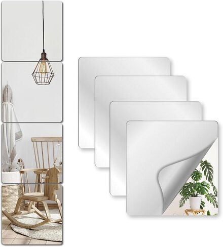 Unbreakable Mirror Tiles Self Adhesive,8 PCS 12"x12" Toddler Mirror For Classroom Decor, Peel And Stick On Small Mirrors For Wall Decor, Shatterproof Plastic Mirrors Stickers for Kids Decorative in Saudi Arabia