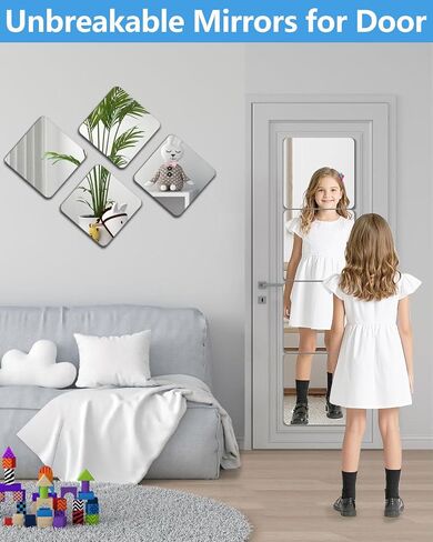 Unbreakable Mirror Tiles Self Adhesive,8 PCS 12"x12" Toddler Mirror For Classroom Decor, Peel And Stick On Small Mirrors For Wall Decor, Shatterproof Plastic Mirrors Stickers for Kids Decorative in Saudi Arabia