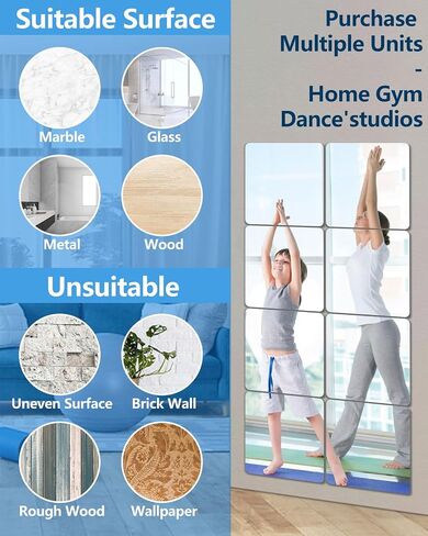 Unbreakable Mirror Tiles Self Adhesive,8 PCS 12"x12" Toddler Mirror For Classroom Decor, Peel And Stick On Small Mirrors For Wall Decor, Shatterproof Plastic Mirrors Stickers for Kids Decorative in Saudi Arabia