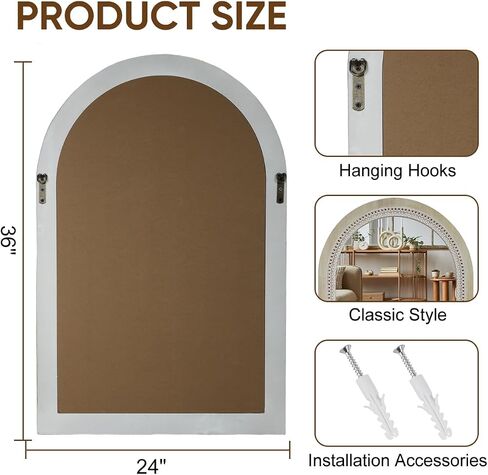 Arched Wooden Mirrors for Farmhouse Wall Decor Arched Wood Frame With Beads Details, Rustic Large Bathroom Vanity Mirrors for Bathroom, Over Sink, Bedroom, Living Room, Entryway,Foyer (36''Lx24''W) in Saudi Arabia