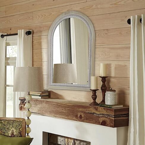 Arched Wooden Mirrors for Farmhouse Wall Decor Arched Wood Frame With Beads Details, Rustic Large Bathroom Vanity Mirrors for Bathroom, Over Sink, Bedroom, Living Room, Entryway,Foyer (36''Lx24''W) in Saudi Arabia