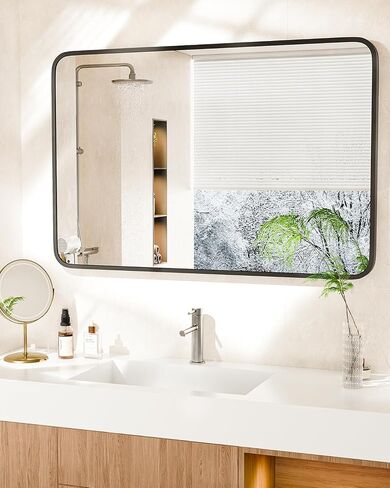 24" x 36" Bathroom Mirror Black Bathroom Mirrors for Over Sink Modern Bathroom Vanity Mirror for Bedroom Entryway or Living, Metal Framed HD Tempered Glass Room Horizontal or Vertical in Kuwait