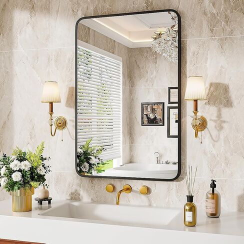 24" x 36" Bathroom Mirror Black Bathroom Mirrors for Over Sink Modern Bathroom Vanity Mirror for Bedroom Entryway or Living, Metal Framed HD Tempered Glass Room Horizontal or Vertical in Kuwait