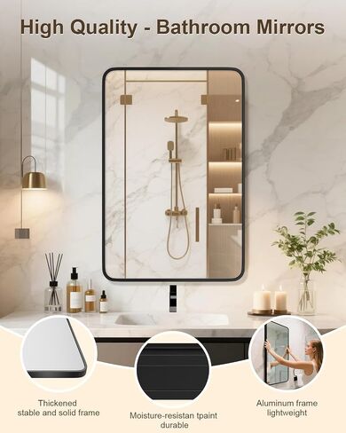 24" x 36" Bathroom Mirror Black Bathroom Mirrors for Over Sink Modern Bathroom Vanity Mirror for Bedroom Entryway or Living, Metal Framed HD Tempered Glass Room Horizontal or Vertical in Kuwait