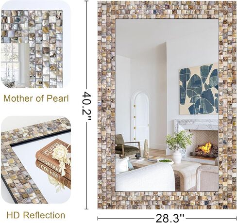 Chende Large Wall Mirrors for Decor, 40'' x 28.3'' Yellow White Mosaic Mirror with Capiz Shell Inlay, Modern Decorative Mirror for Living Room, Bathroom Vanity, Fireplace, Entryway in Saudi Arabia