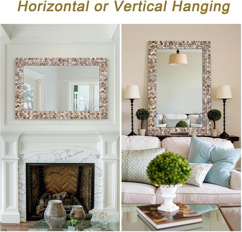 Chende Large Wall Mirrors for Decor, 40'' x 28.3'' Yellow White Mosaic Mirror with Capiz Shell Inlay, Modern Decorative Mirror for Living Room, Bathroom Vanity, Fireplace, Entryway in Saudi Arabia