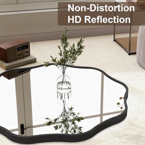 Black Round Wavy Mirror for Wall Decorative 28'' Modern Circle Mirrors Metal Frame Wall Mirror for Bathroom Bedroom Living Room Entryway Home Decor in Saudi Arabia