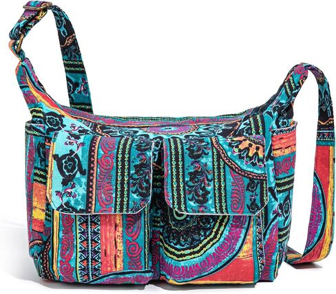 OPQRSTU Retro Multiple pockets Bohemian Canvas Hobo Shoulder Bag Hippie Boho Crossbody bags | Multiple pockets in Saudi Arabia