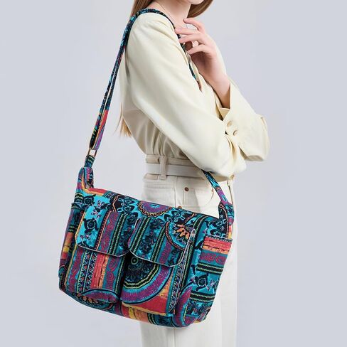 OPQRSTU Retro Multiple pockets Bohemian Canvas Hobo Shoulder Bag Hippie Boho Crossbody bags | Multiple pockets in Saudi Arabia
