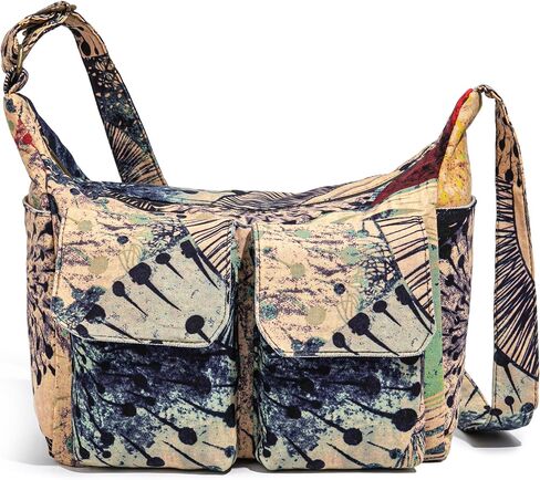 OPQRSTU Retro Multiple pockets Bohemian Canvas Hobo Shoulder Bag Hippie Boho Crossbody bags | Multiple pockets in Saudi Arabia