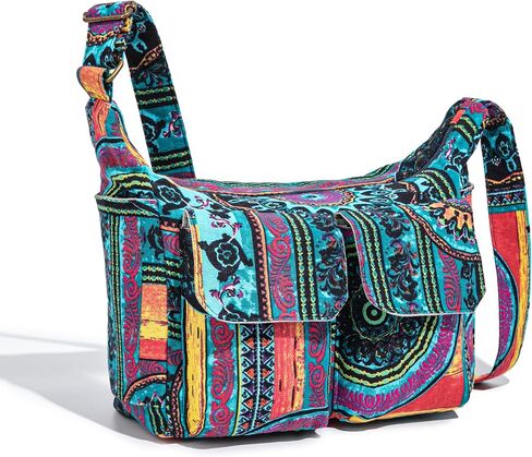 OPQRSTU Retro Multiple pockets Bohemian Canvas Hobo Shoulder Bag Hippie Boho Crossbody bags | Multiple pockets in Saudi Arabia