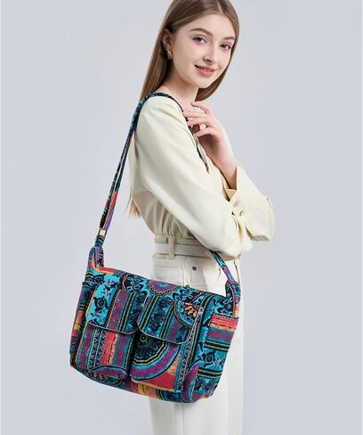 OPQRSTU Retro Multiple pockets Bohemian Canvas Hobo Shoulder Bag Hippie Boho Crossbody bags | Multiple pockets in Saudi Arabia