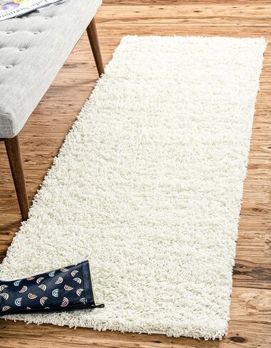 Unique Loom Solid Shag Collection Pure Ivory 2 x 6 Runner Area Rug (2' 2" x 6') in Kuwait