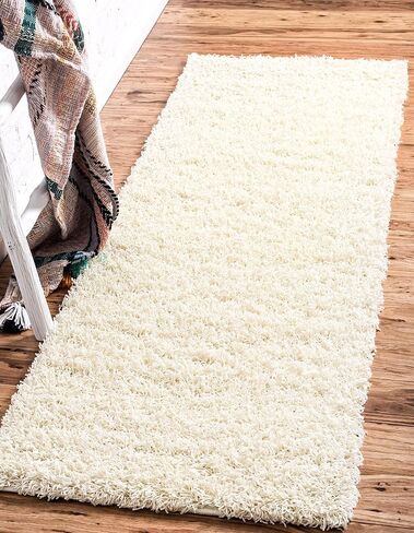 Unique Loom Solid Shag Collection Pure Ivory 2 x 6 Runner Area Rug (2' 2" x 6') in Kuwait