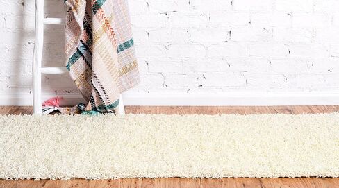 Unique Loom Solid Shag Collection Pure Ivory 2 x 6 Runner Area Rug (2' 2" x 6') in Kuwait