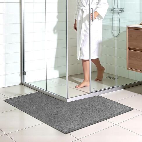 L-Shaped Bath Mat | Non-Slip Rubber Backing Corner Bathroom Mat |Super Absorbent Carpet for Corner Showers | Washable Floor Rug for Square Shower, Tub, Toilet, Kitchen (Grey, 2'7''X2'7''(L-Shaped)) in Saudi Arabia