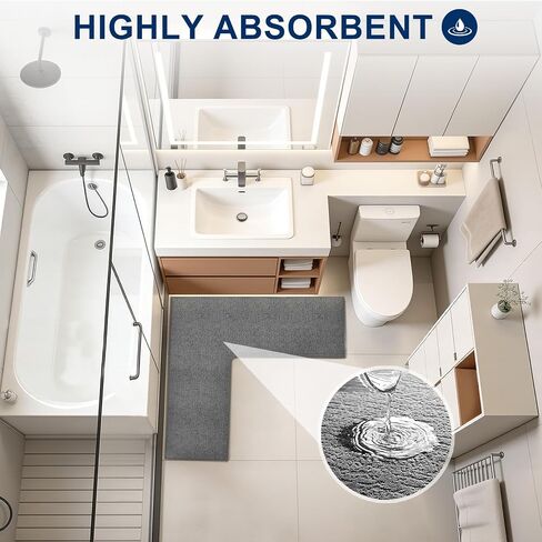 L-Shaped Bath Mat | Non-Slip Rubber Backing Corner Bathroom Mat |Super Absorbent Carpet for Corner Showers | Washable Floor Rug for Square Shower, Tub, Toilet, Kitchen (Grey, 2'7''X2'7''(L-Shaped)) in Saudi Arabia