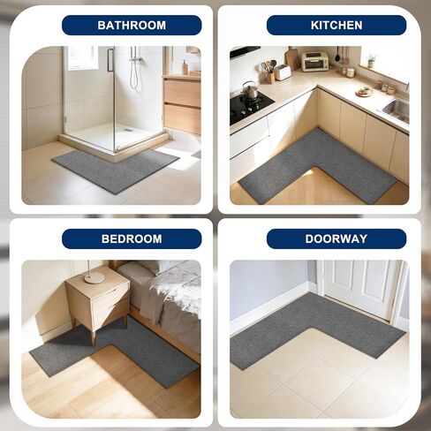 L-Shaped Bath Mat | Non-Slip Rubber Backing Corner Bathroom Mat |Super Absorbent Carpet for Corner Showers | Washable Floor Rug for Square Shower, Tub, Toilet, Kitchen (Grey, 2'7''X2'7''(L-Shaped)) in Saudi Arabia