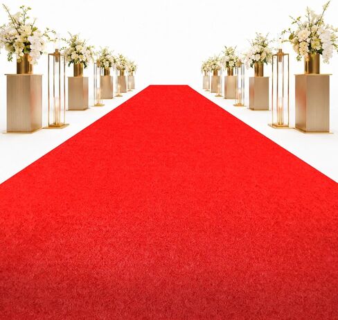Red Carpet Runner 3x15 Ft, Non-Slip Rubber Backing Aisle Rug, 0.2" Thick Indoor Outdoor Red Runner for Weddings, Parties, Events, Hollywood Walkway, Easy to Clean & Reusable in Saudi Arabia