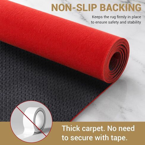 Red Carpet Runner 3x15 Ft, Non-Slip Rubber Backing Aisle Rug, 0.2" Thick Indoor Outdoor Red Runner for Weddings, Parties, Events, Hollywood Walkway, Easy to Clean & Reusable in Saudi Arabia