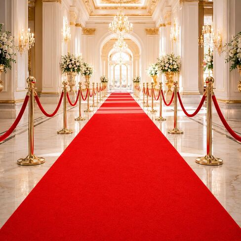 Red Carpet Runner 3x15 Ft, Non-Slip Rubber Backing Aisle Rug, 0.2" Thick Indoor Outdoor Red Runner for Weddings, Parties, Events, Hollywood Walkway, Easy to Clean & Reusable in Saudi Arabia