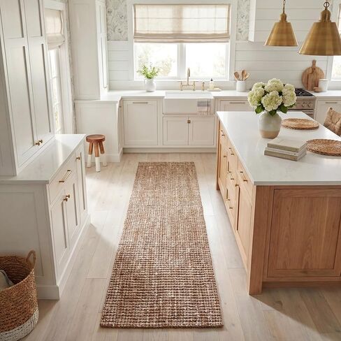 SAFAVIEH Natural Fiber Collection Runner Rug - 2'6" x 6', Natural & Ivory, Handmade Jute, Farmhouse Style, Chunky Textured Thick Pile (NF447N) in Kuwait