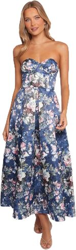 Petal & Pup Women's Darina-Strapless-midi-Dress-Midnight-Floral in Kuwait