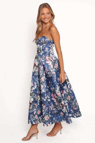 Petal & Pup Women's Darina-Strapless-midi-Dress-Midnight-Floral in Kuwait