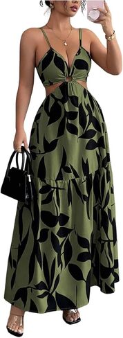Floerns Women's Cut Out Tie Back Boho Maxi Dress Spaghetti Strap Beach Vacation Tiered Long Dresses in Saudi Arabia