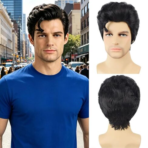 Black Men Costume Wig for 50s Retro Super Funny Man Wigs for Daily Halloween Cosplay Party Use in Saudi Arabia