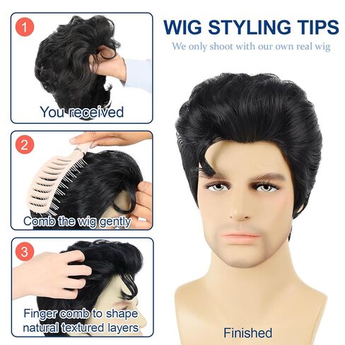 Black Men Costume Wig for 50s Retro Super Funny Man Wigs for Daily Halloween Cosplay Party Use in Saudi Arabia