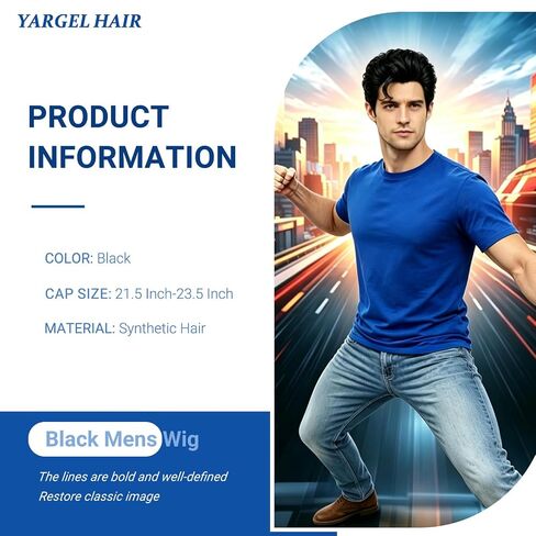 Black Men Costume Wig for 50s Retro Super Funny Man Wigs for Daily Halloween Cosplay Party Use in Saudi Arabia