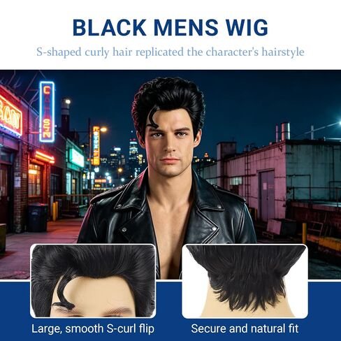 Black Men Costume Wig for 50s Retro Super Funny Man Wigs for Daily Halloween Cosplay Party Use in Saudi Arabia