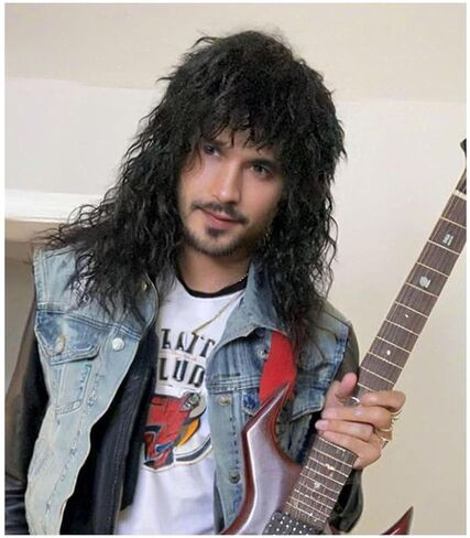 80s Heavy Metal Rock Wig - Unisex Long Curly Wig, Ideal for Halloween, Cosplay, Rock Costumes and Retro Parties (Black) in Saudi Arabia