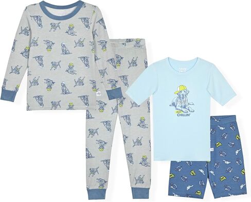 Sleep On It Boys 4 Piece Pajama Sets for Kids Mix and Match Sleepwear in Viscose Bamboo Fabric Sizes 3T to 8 in Saudi Arabia
